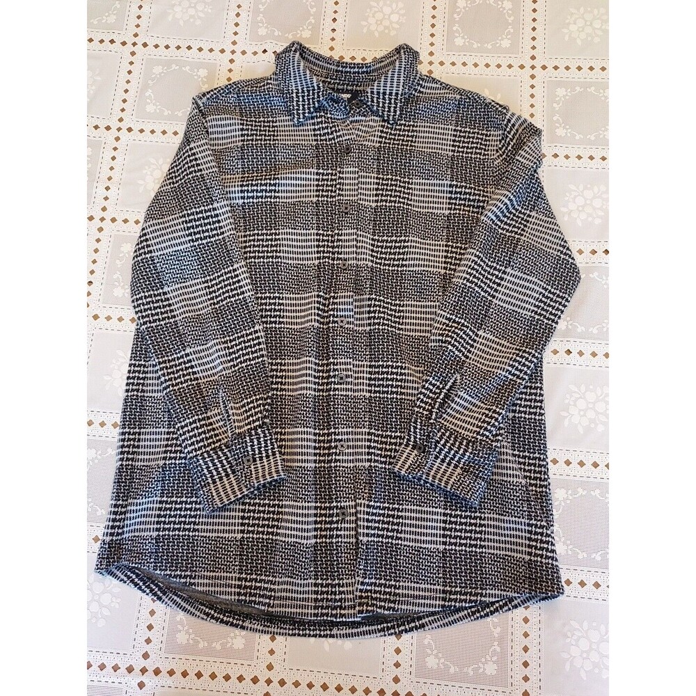 Lands End Collared Shirt Womens Medium Black and White Button Front Casual